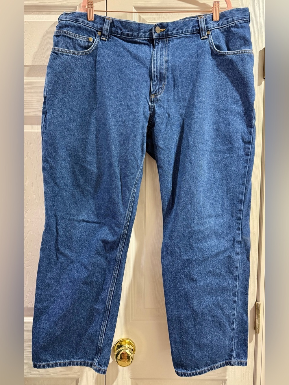 Carhartt Mens Work Jeans Size 42x30 Relaxed Fit Dark Blue Cotton  IRR